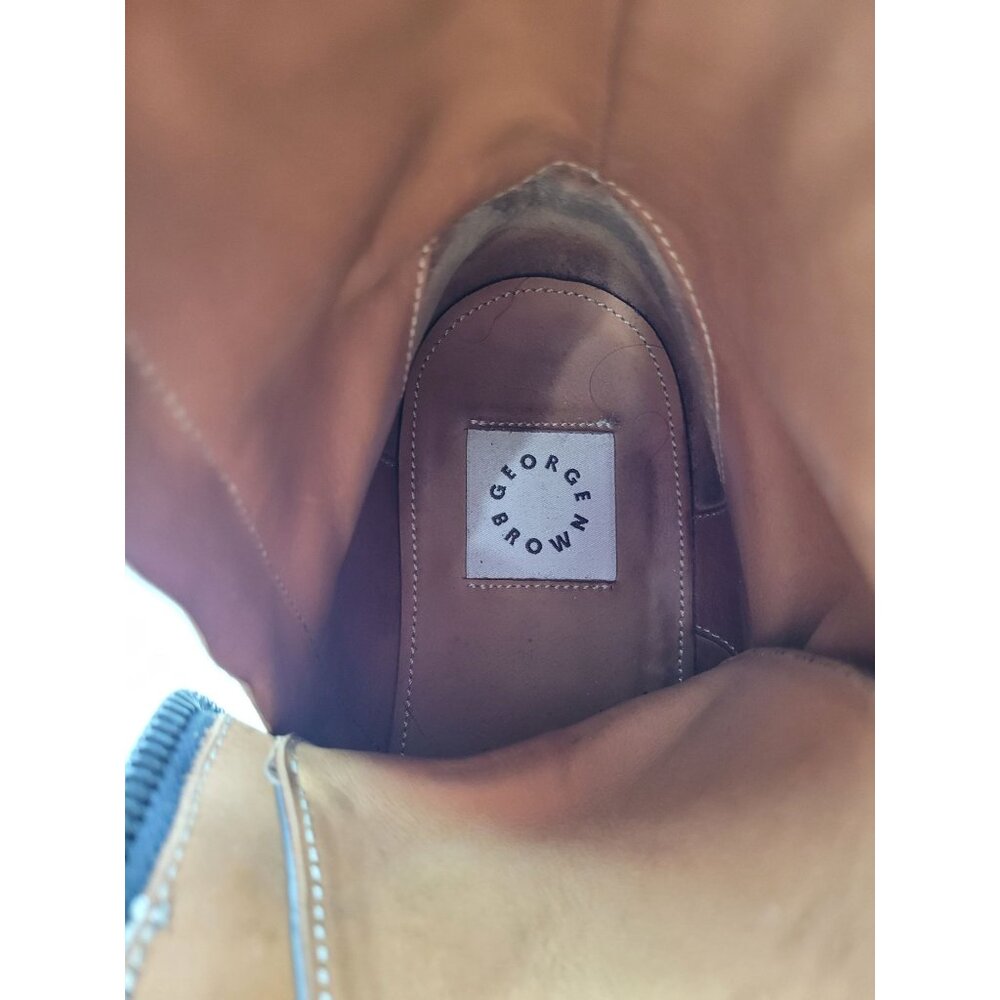 Italian Leather Side Zip Lace-Up Ankle Boots Mens 9 Brown George Brown BILT - Picture 4 of 14